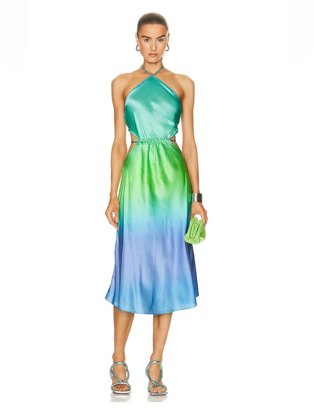 Rococo Sand‎ Blue & Green Ombre Kiki Silk Midi Dress, Size XS
